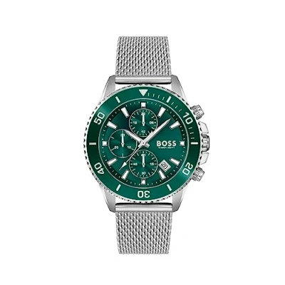 Abbildung von BOSS Admiral Chronograph silvercoloured/green, Herren, Größe: One Size, Silver coloured/green