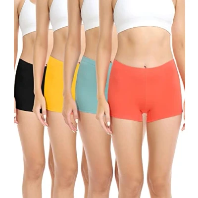 Abbildung von wirarpa Damen Baumwolle Boxershorts Panties Unterhosen Radlerhose unter Kleid mit Baumwoll Schritt 4er Pack Schwarz Grün Orange Gelb Größe L