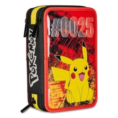 Abbildung von Seven Federmäppchen mit 3 Fächern, Pikachu Pokemon, Gelb und Rot Mehreren Fächern Bleistiften, Stiften Farben, gelb, Taglia Unica, Modern