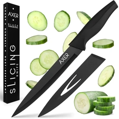 Abbildung von Axer Scharfe Messer Küche 20 cm Fleischmesser Küchenmesser Sharf Tranchiermesser Kochmesser Schneidemesser Scharfes Kitchen Knife Allzweckmesser, Schwarz