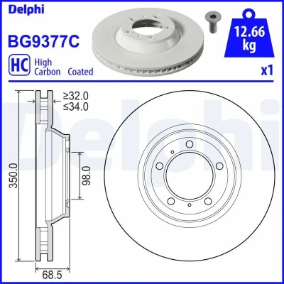 Abbildung von Bremsscheibe DELPHI BG9377C