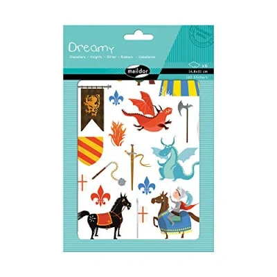 Abbildung von Maildor AE135O Packung mit 6 Bögen Stickers Dreamy in Format DIN A5, 14, 8 x 21cm, ideal für Kinder ab 2 Jahren, Ritter) 1 Pack
