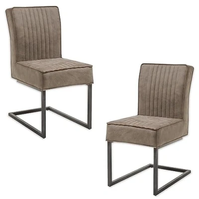 Abbildung von LINDA Schwingstuhl 2er Set mit schwarzem Metallgestell und Microfaser Bezug, Taupe Bequemer Freischwinger Stuhl für Esszimmer &amp; Küche 47 x 92 70 cm (B/H/T)