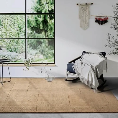 Abbildung von Villeroy &amp; Boch Wollteppich »Charlotte«, rechteckig, 10 mm Höhe, Läufer, Handgewebt, Wolle, Natur, Wohnzimmer, Geometrie