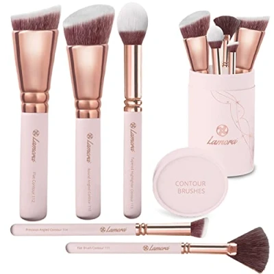 Abbildung von Profi Schminkpinsel Contouring Pinselset Rosegold Grundierungs Kontur Pinsel Set 5 Kosmetikpinsel Vegan und Tierversuchsfrei für ein perfektes Make Up