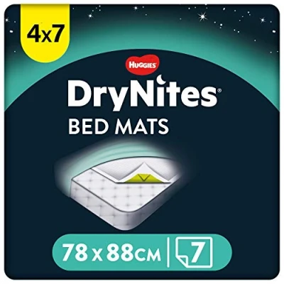 Abbildung von DryNites Bed Mats, Saugfähige Einweg Betteinlagen (88 x 78 cm), Für Mädchen und Jungen ab 12 Monaten, 28 Unterlagen (4 7 Einheiten) Stück (4er Pack)