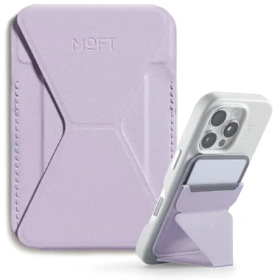 Abbildung von MOFT Magnetischer Wallet Ständer für iPhone 16/15/14/13/12 Serie Kompatibel mit MagSafe, MOVAS Vegan Leder Handyständer 3 Betrachtungswinkeln, 2 Kartenhalter (Pfingstrose)