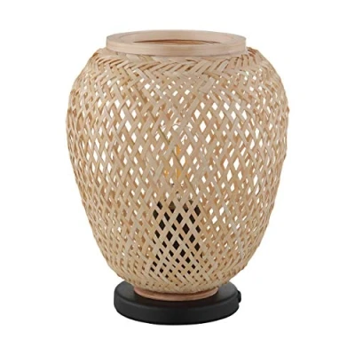 Abbildung von EGLO Tischlampe Dembleby, 1 Flammige Tischleuchte Vintage, Natur, Hygge, Nachttischlampe Holz Korb Geflochten In Hell Braun, Lampe Mit Schalter, Stahl, E27 Fassung
