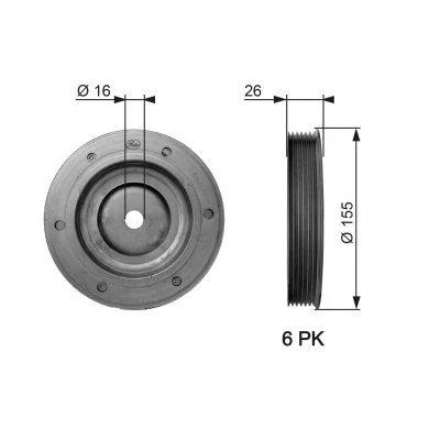 Abbildung von GATES TVD1020 Kurbelwellenriemenscheibe 155 ohne Zubehör FleetRunner Micro V Stretch Fit FORD: Focus 2 Kombi, 2, PEUGEOT: 807, 307 SW