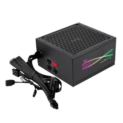 Abbildung von Aerocool LUXPRORGB550M, Semi Modular RGB 550W Netzteil, 80Plus Bronze +88%, Japanische Kondensatoren, 14cm FDB Lüfter mit APFC Technologie, ARGB kompatibel, 5 Jahre Garantie, Schwarz