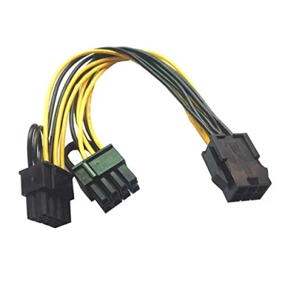 Abbildung von Bolwins R01S Grafikkarten Stromadapter 6pin PCIe auf 2x 8pin (6+2) PCI Express Adapter, 18cm GPU VGA Mining Videokarten Konverterkabel, Power Netzkabel
