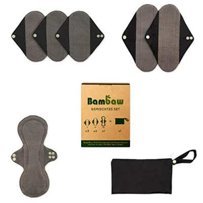 Abbildung von Slipeinlagen Waschbar mit Diskreter Binden Tasche Mix Set Wiederverwendbare Schwarz Umweltfreundliche Produkte Zero Waste Sanitary Pads Bambaw