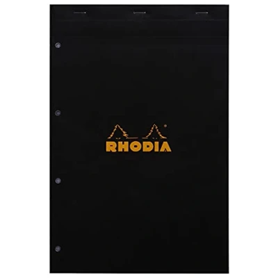 Abbildung von Rhodia 202019C Set mit 3 Notizblöcken N20 Black DIN A4+ (21x31,8 cm), 80 Blatt mikroperforiert, 4 fach gelocht, kariert, Clairefontaine Papier weiß 80g, kopfseitig geheftet, Cover sortiert, Stück