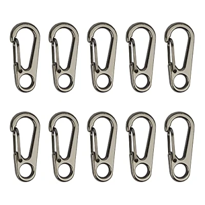 Abbildung von Temlum Tiny SF Aluminium Karabiner Zoll Clip Mini Set Frühling Snap Schlüsselanhänger Haken für Camping Reisen Wandern Outdoor (10 stücke) (Grau)