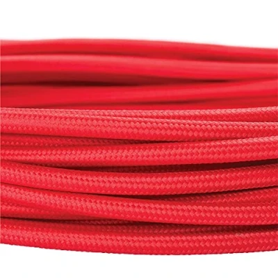 Abbildung von Textilkabel für Lampen, 5 m Rot, 3 adrig, (3x 0,75 mm²) Kunststoff Stromkabel mit Erdleiter, Textil ummantelt