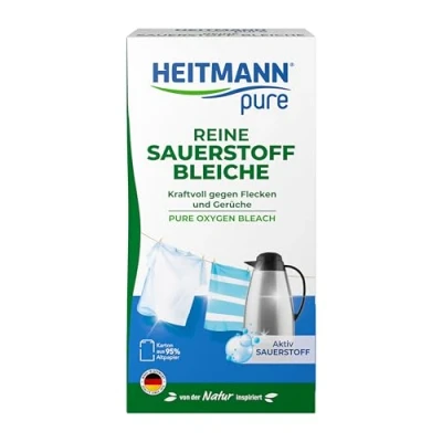 Abbildung von HEITMANN pure Reine Sauerstoffbleiche Bleichmittel aus Aktiv Sauerstoff und Soda für Wäsche, Geschirr &amp; Gegenstände Entfernt Flecken, Verfärbungen Gerüche Lebensmittelgerechtes Pulver 350 g