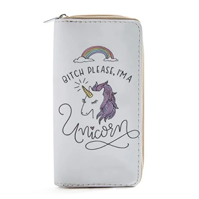 Abbildung von DonDon Geldbörse Damen mit Reißverschluss Portemonnaie Geldbeutel Kinder Mädchen Einhorn Unicorn Muster XXX Please