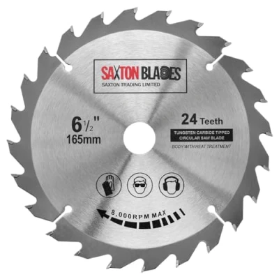 Abbildung von Saxton TCT Kreissägeblatt für Holz, 165 mm x 20 (16 Ring) 24 Zähne, kompatibel mit Bosch, Makita etc