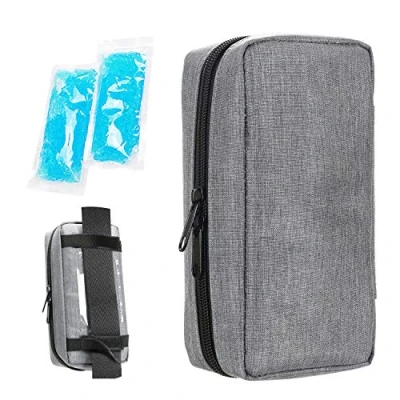 Abbildung von YOUSHARES Insulin kühltasche Reise Tasche Medikamente Diabetiker Isoliert Tragbaren Kühler für Pen und Diabetes mit 2 Kühlakkus, Grau