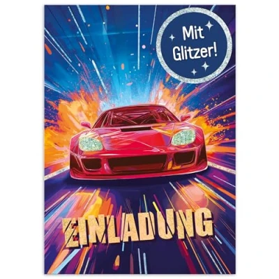 Abbildung von 12 x Einladungskarten Kindergeburtstag A6 &quot;Racing&quot; Party Einladungen für Kinder, Geburtstags von Lernfreunde nachhaltig &amp; klimafreundlich