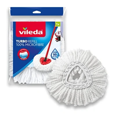 Abbildung von Vileda Turbo Easy Wring &amp; Clean Classic Ersatzmoppkopf, geeignet für alle Schleudermopp Bodenwischer, harten Böden, entfernt über 99% der Bakterien nur mit Wasser*, 1er Pack