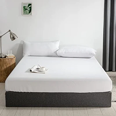 Abbildung von Good Nite Spannbettlaken 180x200cm Weiß Polyester Bettlaken 30cm Extra Tiefe Taschenlaken Spannbetttuch Weich und atmungsaktiv Maschinenwaschbar
