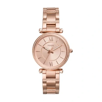 Abbildung von Fossil Damenuhr Carlie, Quarzwerk, 35mm Rose Gold Edelstahlgehäuse mit einem Edelstahlarmband, ES4301