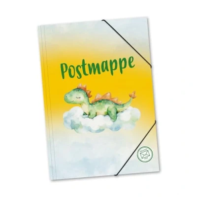 Abbildung von itenga Postmappe aus stabilem Kunststoff PP Gummizugmappe mit Motiv DIN A4 Gummizugverschluss Sammelmappe Eckspanner (Dino)