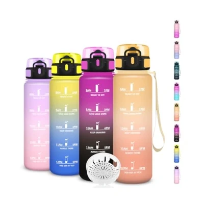 Abbildung von Trinkflasche Kinder, Wasserflasche 500ml, Auslaufsicher, Kohlensäure Geeignet, mit Zeitmarkierung, Leicht zu Reinigen, Uhrzeit, für Schule, Büro, Outdoor, Camping, Running, Fitness