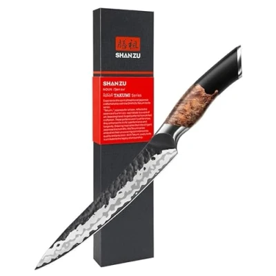 Abbildung von SHAN ZU Allzweckmesser Japanisches Kochmesser, 7 Schichten Hochwertigem Carbon Stahl Tranchiermesser, Ultra Scharf Profi Küchenmesser mit ergonomischem Ahornholzgriff Utility Knife