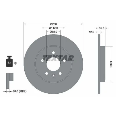 Abbildung von TEXTAR PRO 92137003 Bremsscheibe 288 12 05/06 112 voll beschichtet ohne Radbefestigungsbolzen, Radnabe AUDI: A4 B7 Avant, Saloon