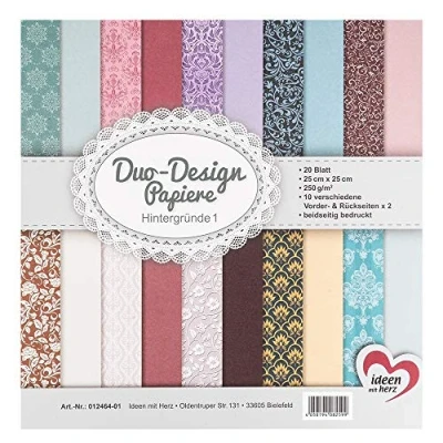 Abbildung von Ideen mit Herz Duo Design Papiere Block 20 Blatt Bastelpapier 25 x cm 250g/m² beidseitig bedruckt Designpapier, Motivpapier ideal für Scrapbooking, Basteln (Hintergründe 01)