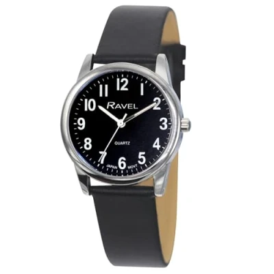 Abbildung von Ravel Plus Extra Long Life Unisex Alltagsuhr mit Mikrofaser Lederarmband Analog Quarz (Japanisch) RP003L Schwarz/Silberton/Schwarzes Zifferblatt