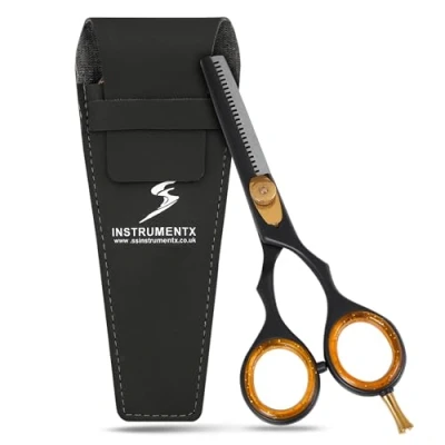 Abbildung von Professionelle Effilierschere, scharfe Friseurschere mit Verstellschraube, Barbierschere, Schwarz, 14 cm