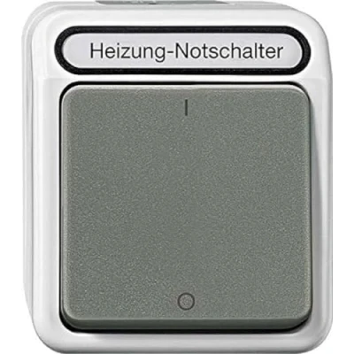 Abbildung von Schneider Electric Merten MEG3643 8029 Aufputz Heizungs Notschalter Aus, 3 polig mit Kontrolllicht,Feuchtraum Schalterprogramm, lichtgrau, AQUASTAR