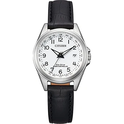 Abbildung von Citizen Funkuhr, Armbanduhr, Damenuhr, Solar, Lederarmband, Saphirglas, Datum