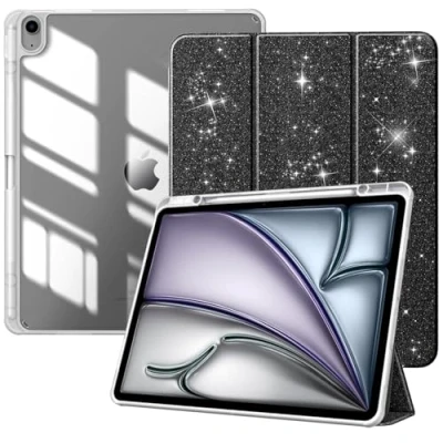 Abbildung von TiMOVO Hülle für New iPad air 13 Zoll (M2) 2024 Schutzhülle mit Stifthalter, Schlank Ständer Klarer Transparent Rückseite 13,Auto Schlaf/Aufwach, Glitter Schwarz