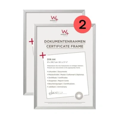 Abbildung von walther design Bilderrahmen silber 21 x 29,7 cm (DIN A4) Aluminium Dokumentenrahmen Doppelpack, Chair Alurahmen AJ130SD