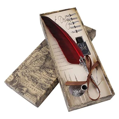 Abbildung von Walfront Quill Feather Pen Set Vintage Feder Stift Tinte Antike Kalligraphie