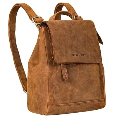Abbildung von STILORD &#039;Allegra&#039; Elegante Rucksack Handtasche Damen Leder klein Cityrucksack Frauen Vintage Lederrucksack Daypack Retro Wildleder Umhängetasche Damen, Farbe:tan dunkelbraun