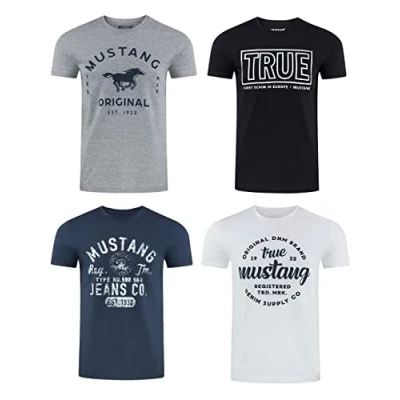 Abbildung von MUSTANG Tshirt Herren Baumwolle Regular Fit 4er Pack Set Rundhals Kurzarm Sommer Tee Shirt Logoprint, Größe:XXL, Farbe:Pack 11