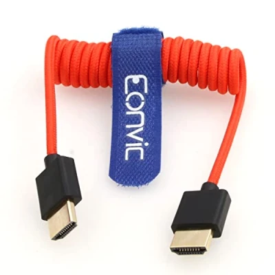 Abbildung von Eonvic 2.1 8K HDMI zu Kabel High Speed Thin Stecker Extender Coiled für Atomos Ninja V, Sony a7siii, Portkeys BM5 Monitor (HDMI HDMI, Red Braided Cable)