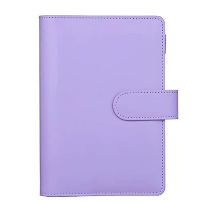 Abbildung von HAUTOCO Ringbuch A6, PU Leder Notizbuch, nachfüllbar, 6 Ringordner für A6 Budget Binder Planner Haushaltsbuch Personal Organize, Loseblatt mit magnetischer Schnalle, Lila