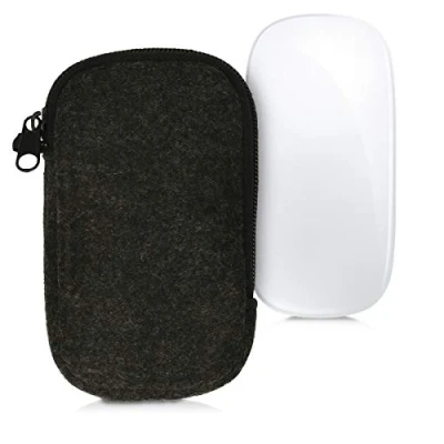 Abbildung von kwmobile Tasche kompatibel mit Apple Magic Mouse 1/2 Filz Hülle für Computer Maus Schutzhülle PC Dunkelgrau