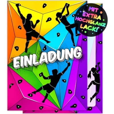 Abbildung von 12x Klettern EINLADUNGSKARTEN KINDERGEBURTSTAG Junge Mädchen die Boulder PARTY Karten sind Bouldern Einladung für Jungen Kinder KLETTERGEBURTSTAG Kletterhalle Kletterwald Kletterpark