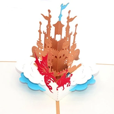 Abbildung von Medigy 3D POP UP Grußkarte Handgemacht Blume Korbp Burg der Ritter Blanko Karten Segen Papier Klappkarten Business Geschenkkarte Glückwunschkarten