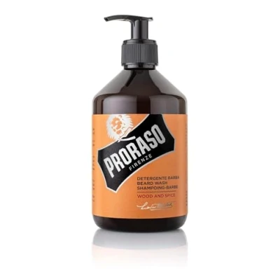 Abbildung von Proraso Beard Wash Wood &amp; Spice, 500ml, duftendes Bartshampoo reinigt, pflegt und erfrischt Bart Haut, Waschgel entfernt Verunreinigungen sanft, Made in Italy