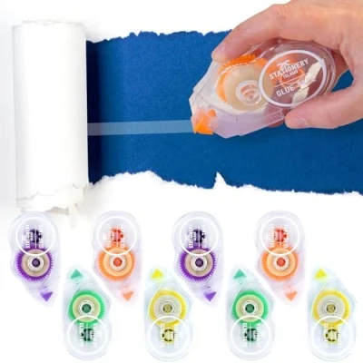 Abbildung von STATIONERY ISLAND 8 Stück Kleberoller, 10m x 8mm Fotokleber Klebemaus, Doppelseitiges Klebeband Transparent, Permanenter Klebestreifen für Scrapbook, Bullet Journal, Fotoalbum, Schule und Büro