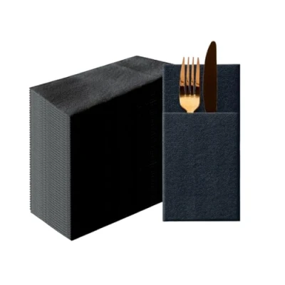 Abbildung von PAW Airlaid Pocket Servietten (39 x 40 cm) I 50 Stück Einfarbig Stoffähnlich Elegante Tischdekoration HoReCa Zu Anlässen wie Hochzeiten, Feiern, Weihnachten Unicolor: Schwarz