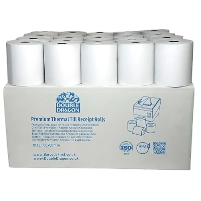Abbildung von 5 Rollen Premium 80 x mm Thermopapier Kassenbonrolle; für EPOS POS Terminal, Registrierkasse, Kassenmaschine, Drucker (Epson Citizen Toshiba Star Bixolon TH243 CBM232 CBM233 CBM253 TM T88V)